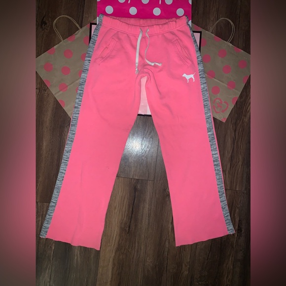 VS PINK SIZE SMALL OG BOYFRIEND STYLE SWEATPANTS. Hot Barbie Pink w/Marl Grey. - Picture 3 of 10